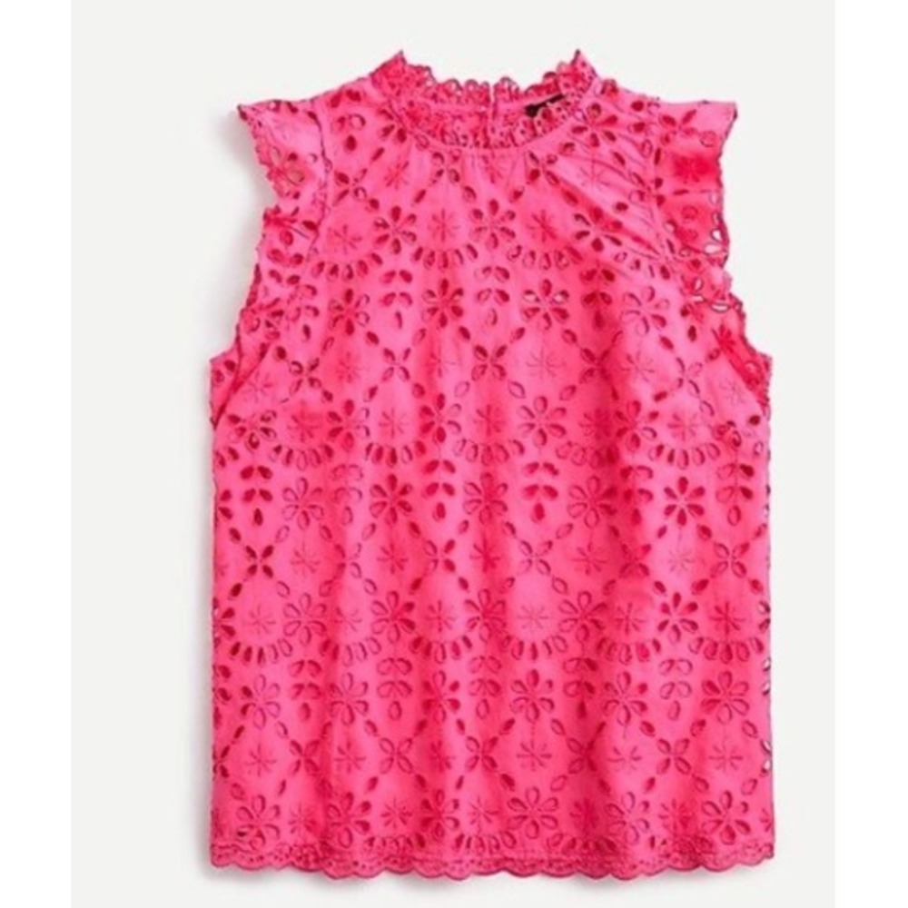 J. Crew Bright Pink Floral Eyelet Sleeveless Top